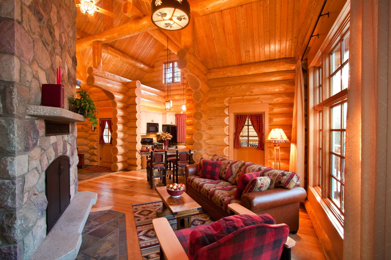 small log cabin living room